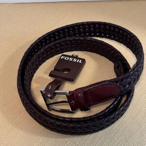 Fossil Men's Braided Leather Belt in Dark Brown Sz 42 NWT